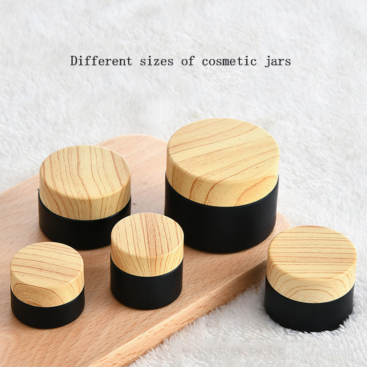 Cosmetic frosted glass cream jar lotion spray pump bottle friendly ecological bamboo lid wood cap skin care packaging