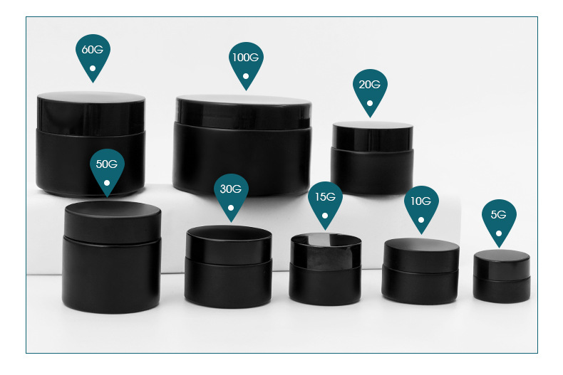 Cosmetic glass bottles 5g/10g/15g/20g/50g/100g dumb black cream bottle mask packing bottle eye cream cans