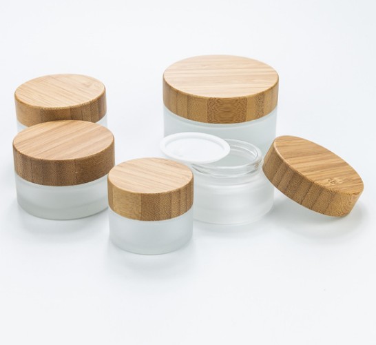Cosmetic glass cream jar 5m,7ml,10ml,20ml,30ml,50ml,100ml glass amber clear frosted jar with bamboo cap