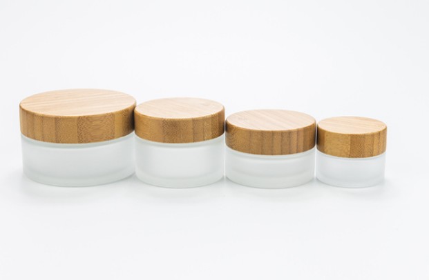 Cosmetic glass cream jar 5m,7ml,10ml,20ml,30ml,50ml,100ml glass amber clear frosted jar with bamboo cap