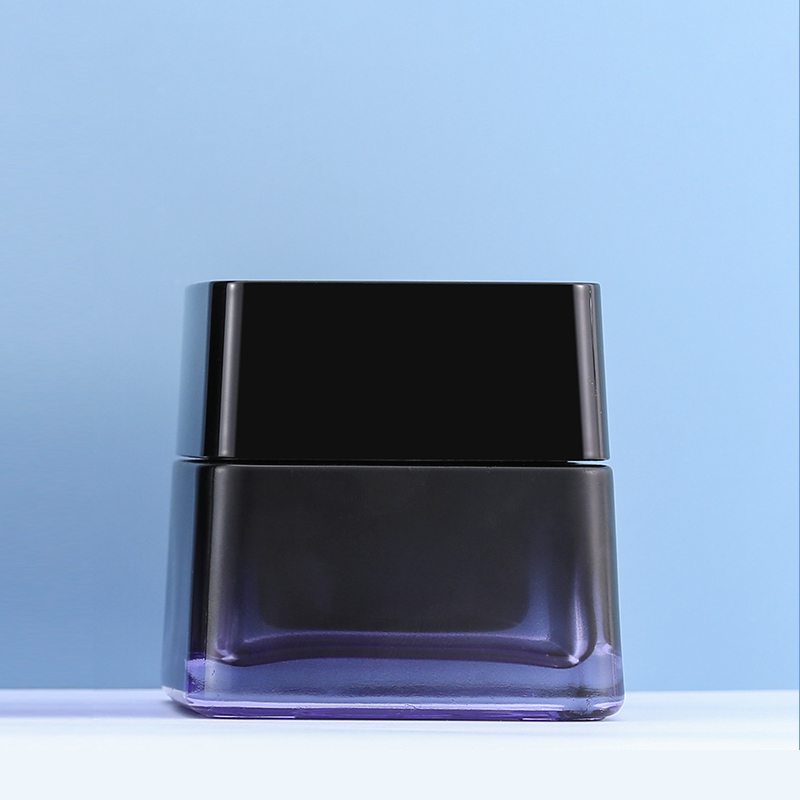 Cosmetic glass jar 2oz 50ml Skin Care Cream square glass jar packaging with purple cosmetic jar