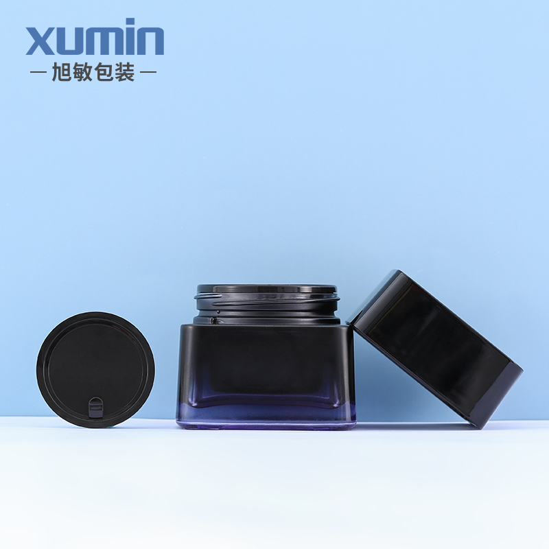 Cosmetic glass jar 2oz 50ml Skin Care Cream square glass jar packaging with purple cosmetic jar