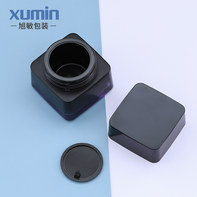 Cosmetic glass jar 2oz 50ml Skin Care Cream square glass jar packaging with purple cosmetic jar