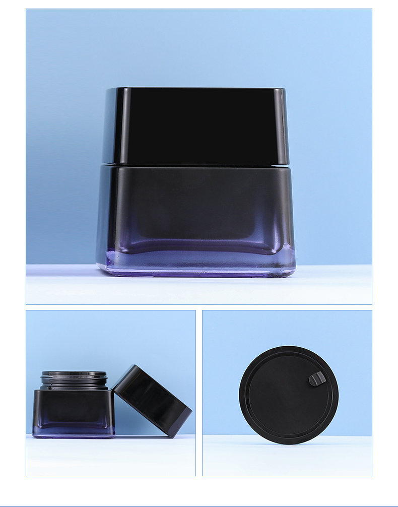 Cosmetic glass jar 2oz 50ml Skin Care Cream square glass jar packaging with purple cosmetic jar