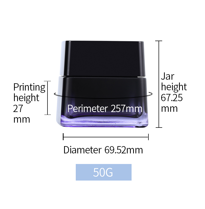 Cosmetic glass jar 2oz 50ml Skin Care Cream square glass jar packaging with purple cosmetic jar