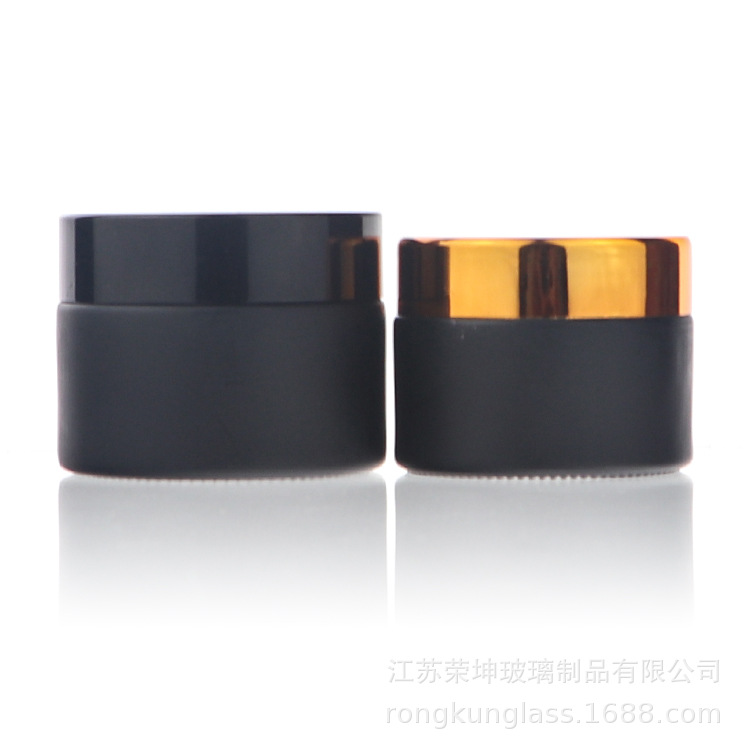 Cosmetic jar 15g 30g 50g 100g matte frosted black glass cream jar with black metal lid