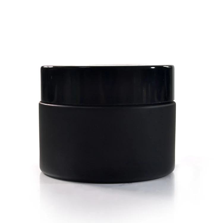 Cosmetic jar 15g 30g 50g 100g matte frosted black glass cream jar with black metal lid