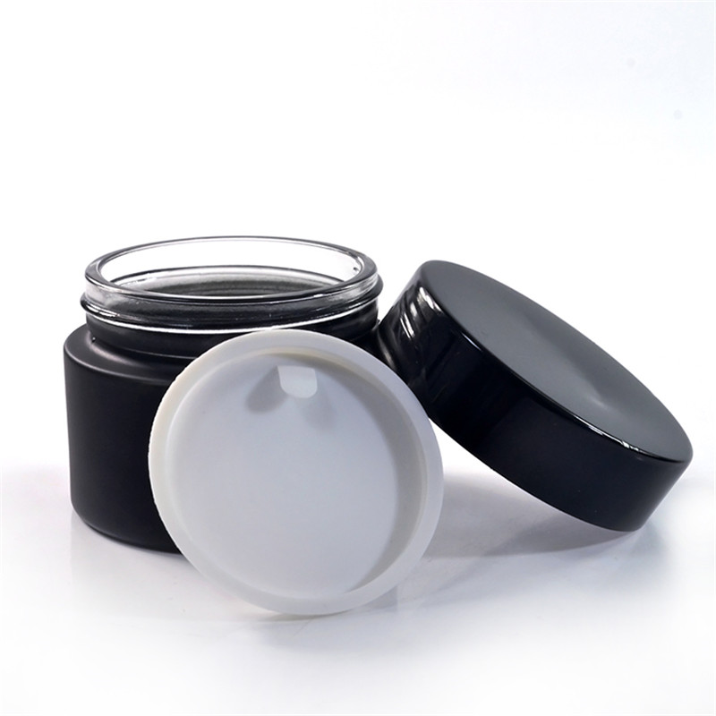 Cosmetic jar 15g 30g 50g 100g matte frosted black glass cream jar with black metal lid
