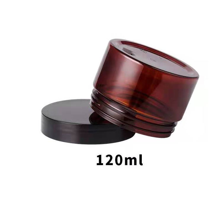 Cosmetic jars 50ml 80ml 100ml 120ml 150ml 180ml lhigh quality wide mouth 8oz tawny plastic dark brown pet with lid amber 6oz jar