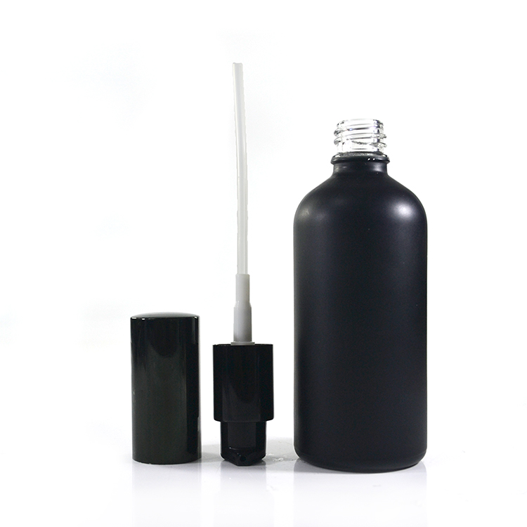 Cosmetic lotion bottle Round Rectangle matte black violet 30ml 50ml 100ml serum glass bottle with black pump caps