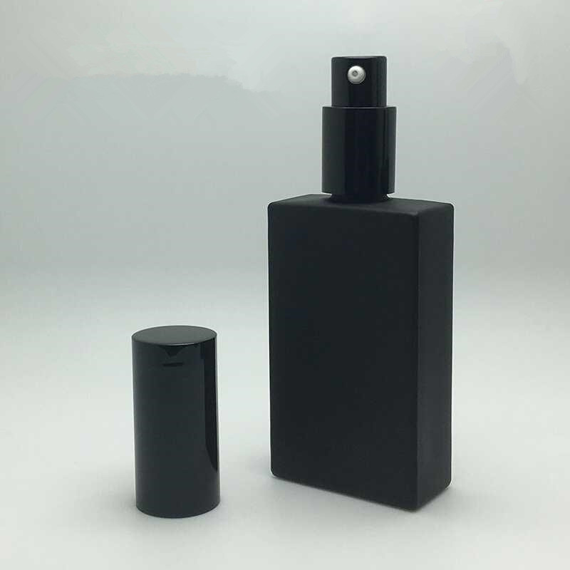 Cosmetic lotion bottle Round Rectangle matte black violet 30ml 50ml 100ml serum glass bottle with black pump caps
