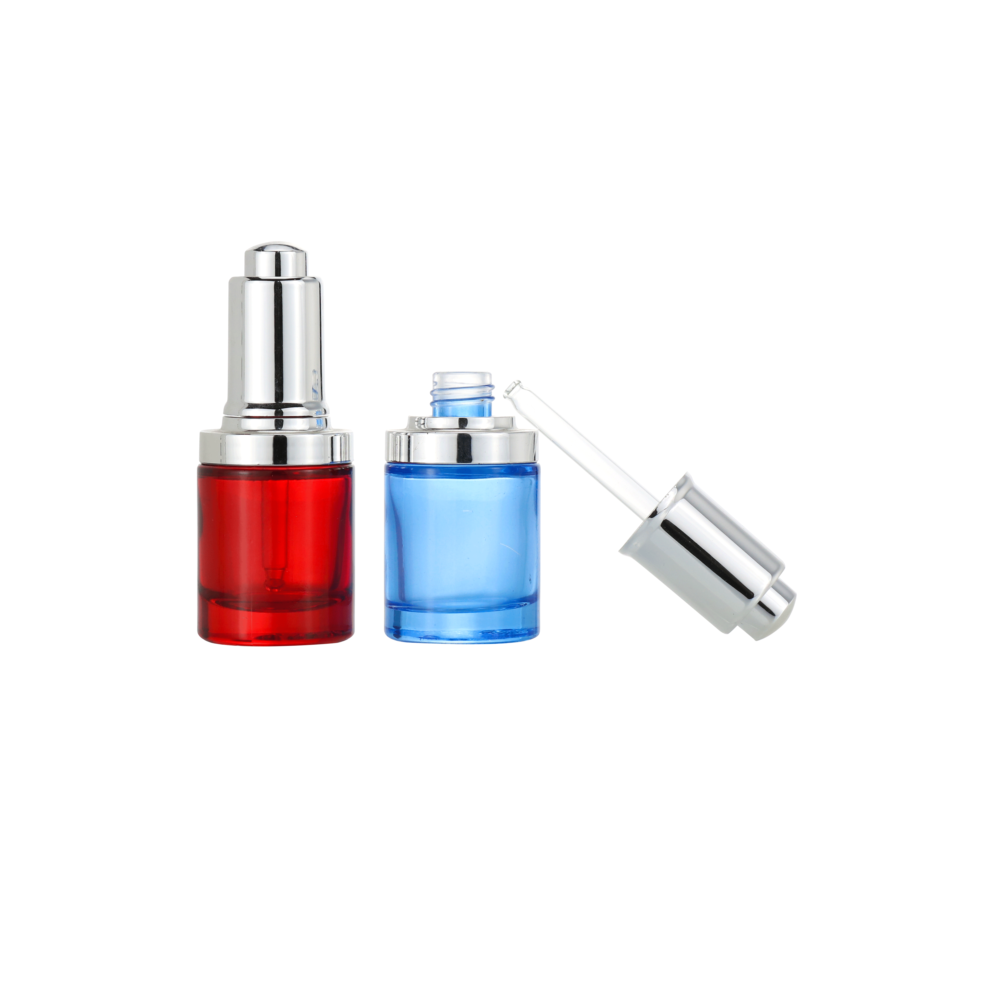 Cosmetic luxury gradient green clear face serum 30ml gold push button press pump dropper bottles glass essential oil dropper