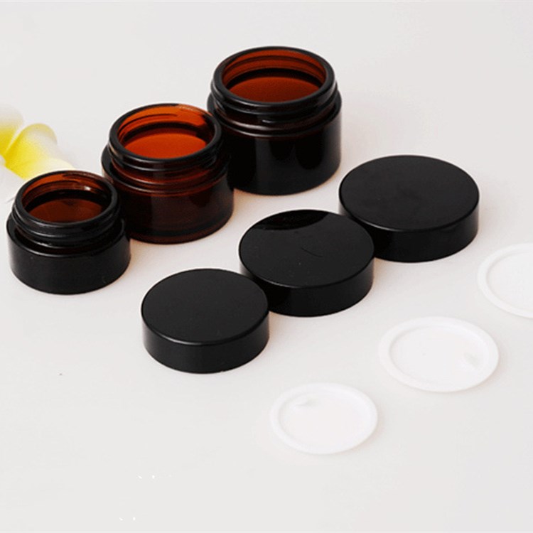 Cosmetic msking bottle,Brown glass amber cosmetics cream glass jars with lid 5g 10g 20g 30g 50g 80g 100g