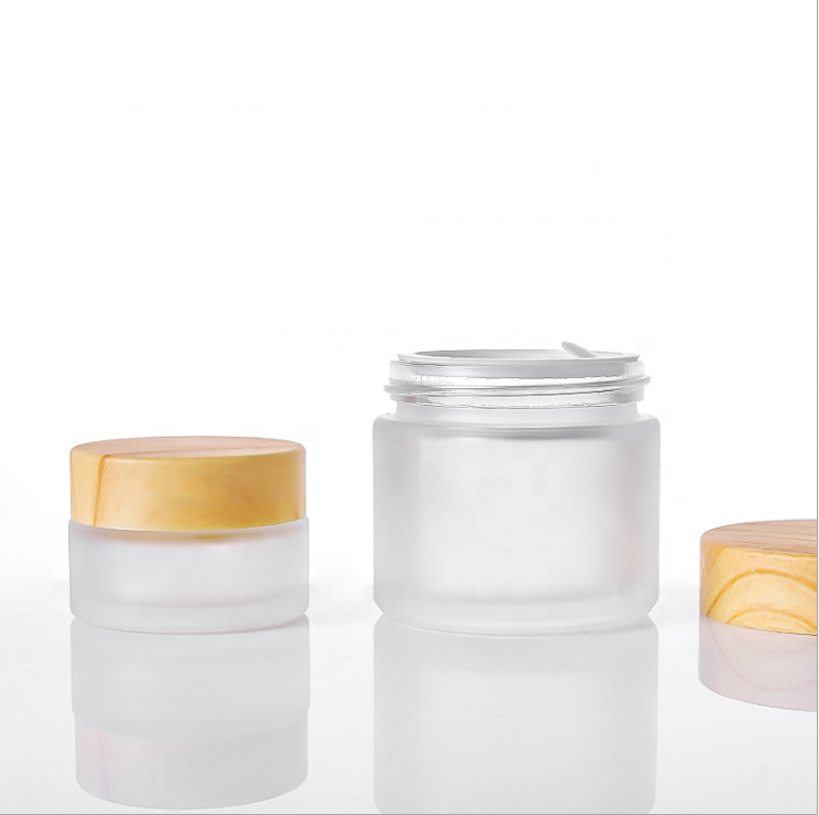 Cosmetic natural bamboo 15g 30g 50g 100g spice clear frosted glass jars and containers bamboo lid