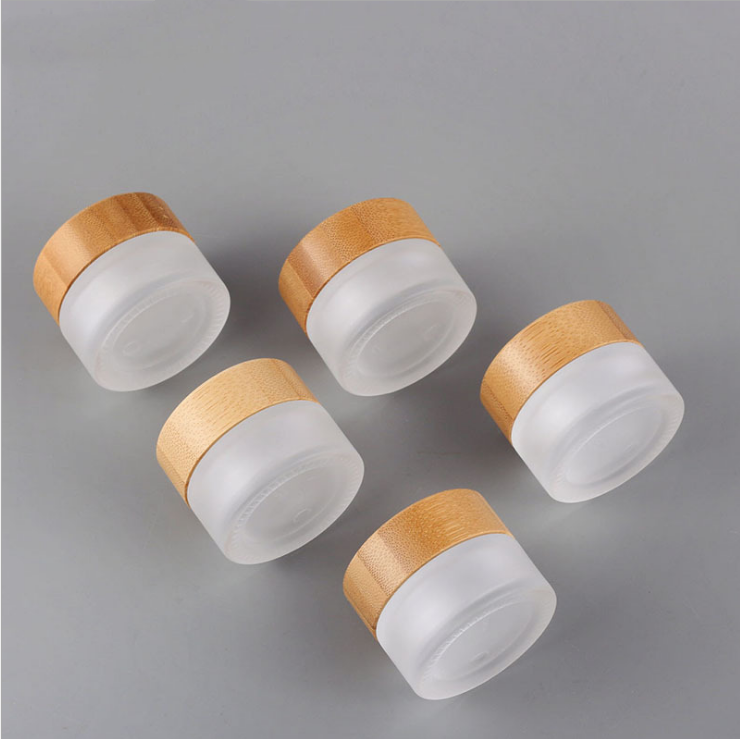 Cosmetic natural bamboo 15g 30g 50g 100g spice clear frosted glass jars and containers bamboo lid