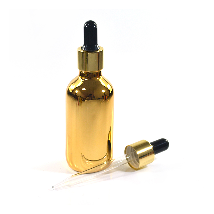 Cosmetic oil 10ml 15ml 30ml 60ml 120ml silver gold plating essential oil glass dropper bottle with gold silver aluminum cap