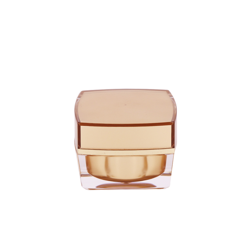 Cosmetic package 15g 30g 50g double wall square gold cosmetic acrylic jar with lid