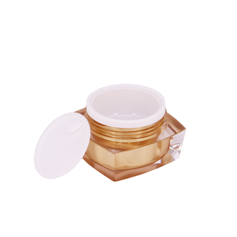 Cosmetic package 15g 30g 50g double wall square gold cosmetic acrylic jar with lid
