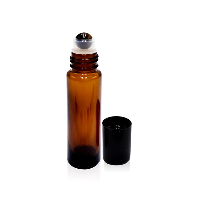 Cosmetic package colored amber essential oil roll on glass bottle