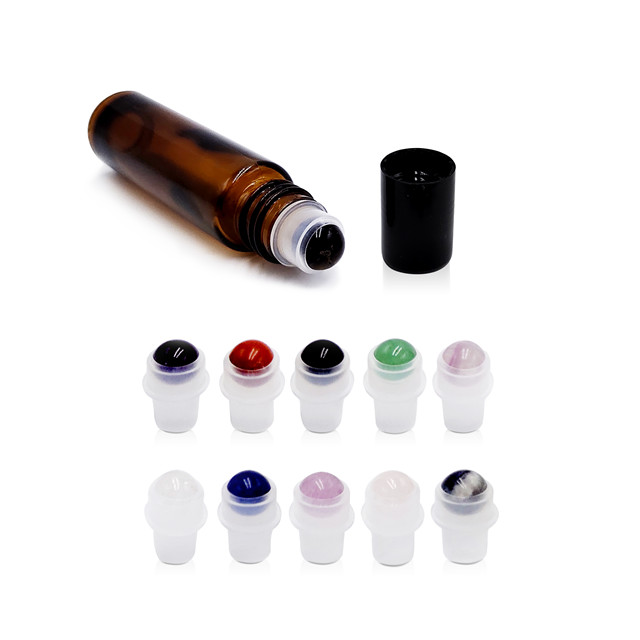 Cosmetic package colored amber essential oil roll on glass bottle