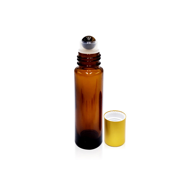 Cosmetic package colored amber essential oil roll on glass bottle
