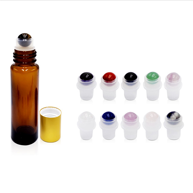 Cosmetic package colored amber essential oil roll on glass bottle