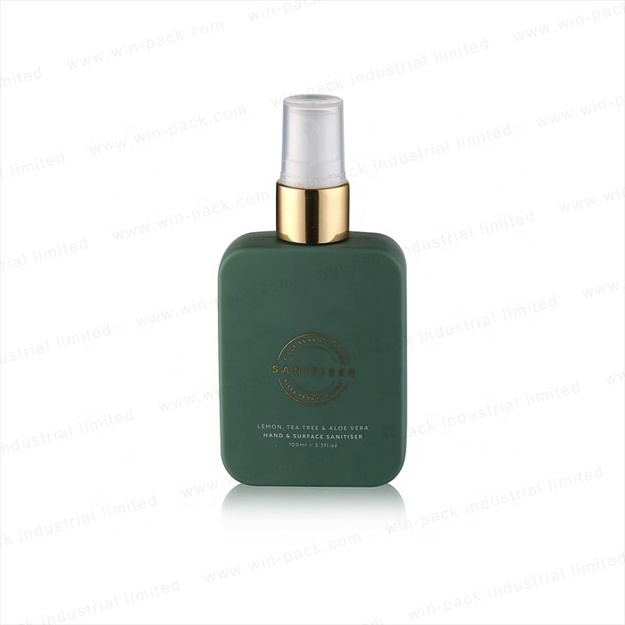Cosmetic packaging 100ml matte green glass spray bottles full set glass bottle with glod spray