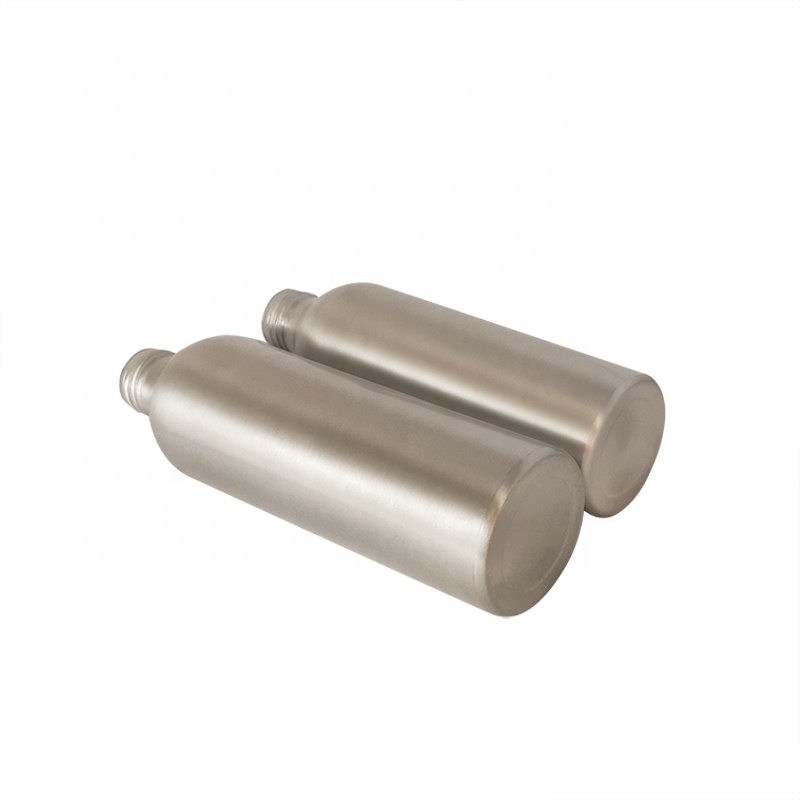 Cosmetic packaging 100ml round red silver aluminum water spray bottle with black sprayer lid