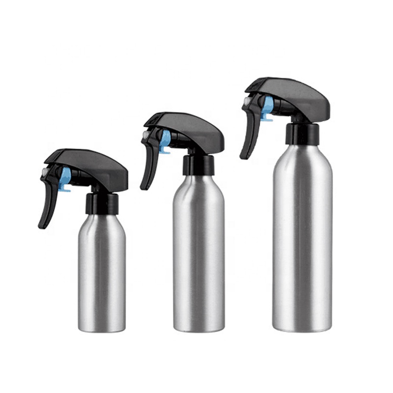 Cosmetic packaging 100ml round red silver aluminum water spray bottle with black sprayer lid