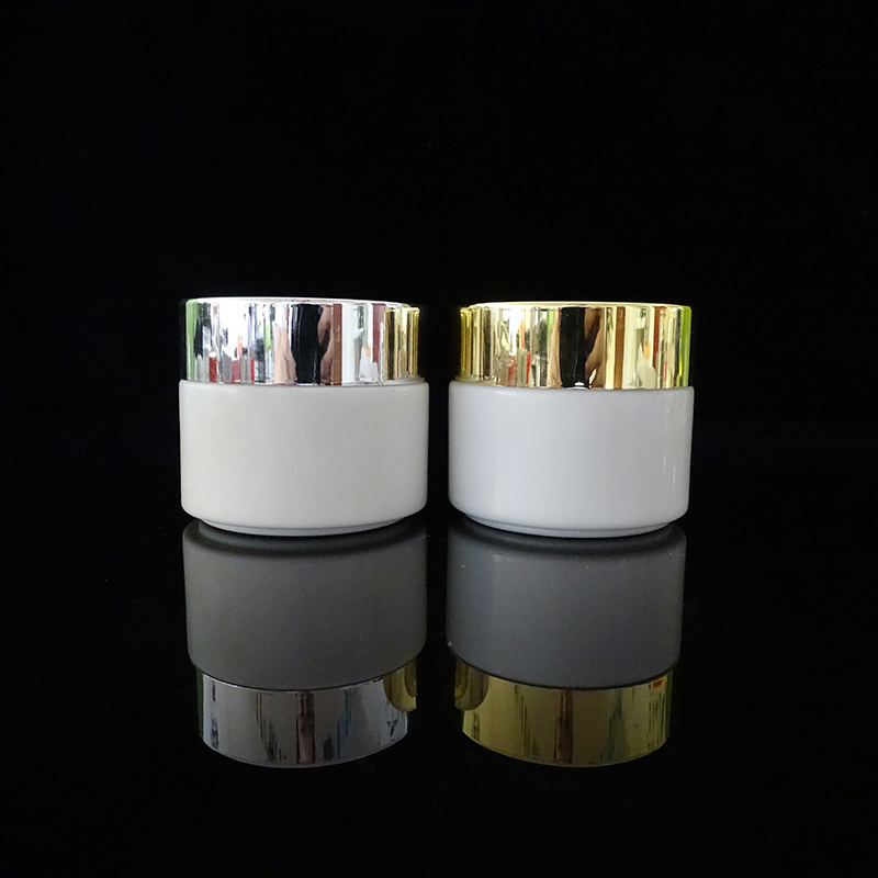 Cosmetic packaging 15g 30g 50g 100g opal white empty cream glass jar with aluminum lid