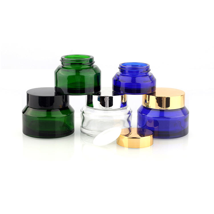 Cosmetic packaging 15g 30g 50g 100g shoulder green amber glass cream jar with black plastic cap