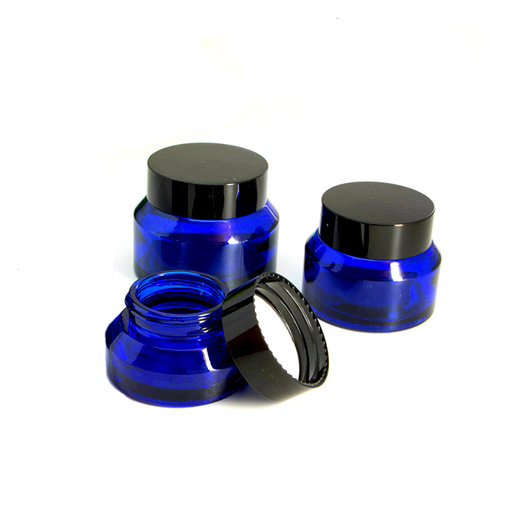 Cosmetic packaging 15g 30g 50g 100g shoulder green amber glass cream jar with black plastic cap