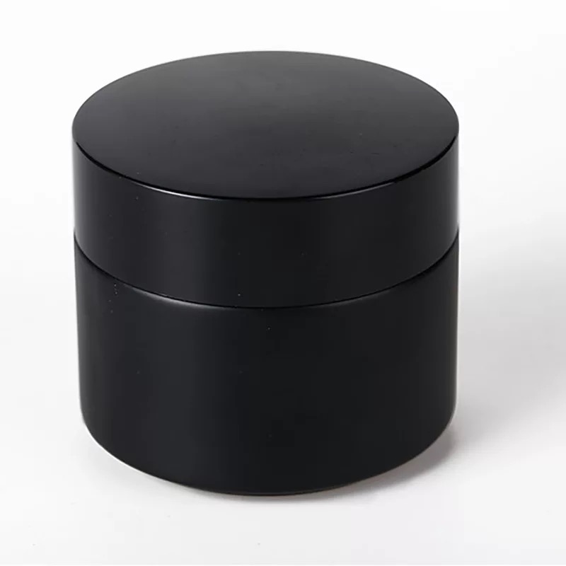 Cosmetic packaging 15g 30g 50g 60g 100g frosted matte black glass cream cosmetic jar with black lid