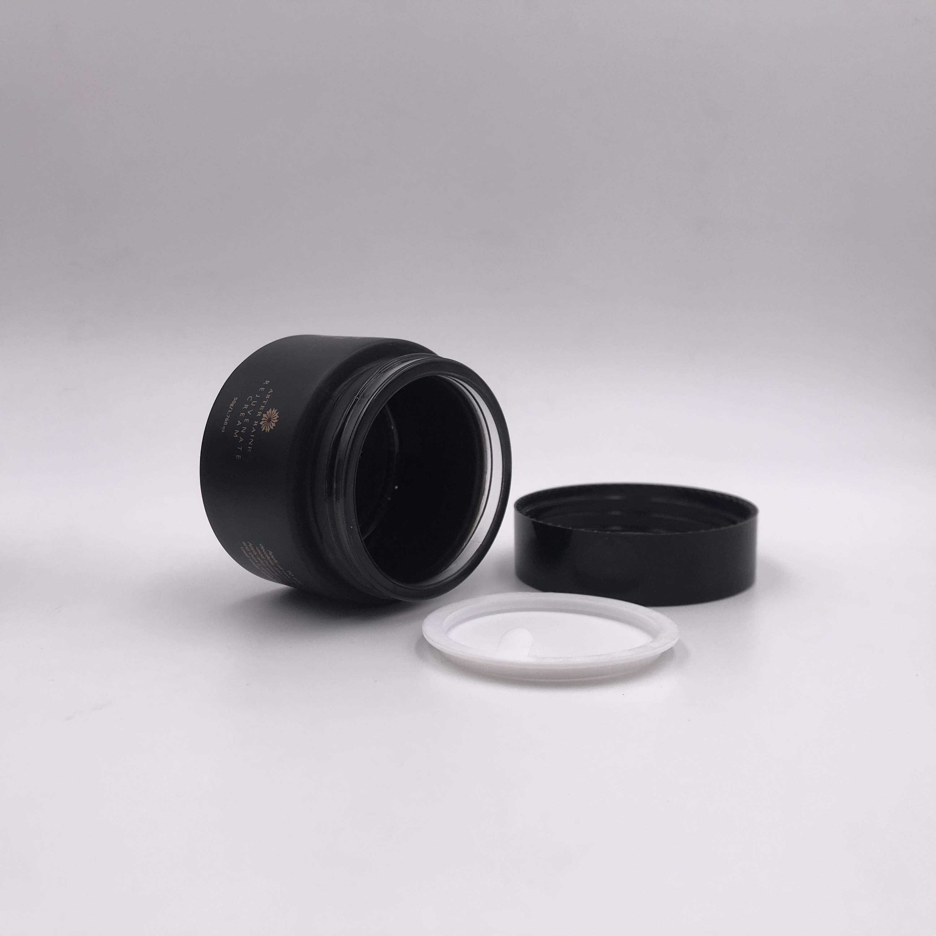 Cosmetic packaging 15g 30g 50g 60g 100g frosted matte black glass cream cosmetic jar with black lid
