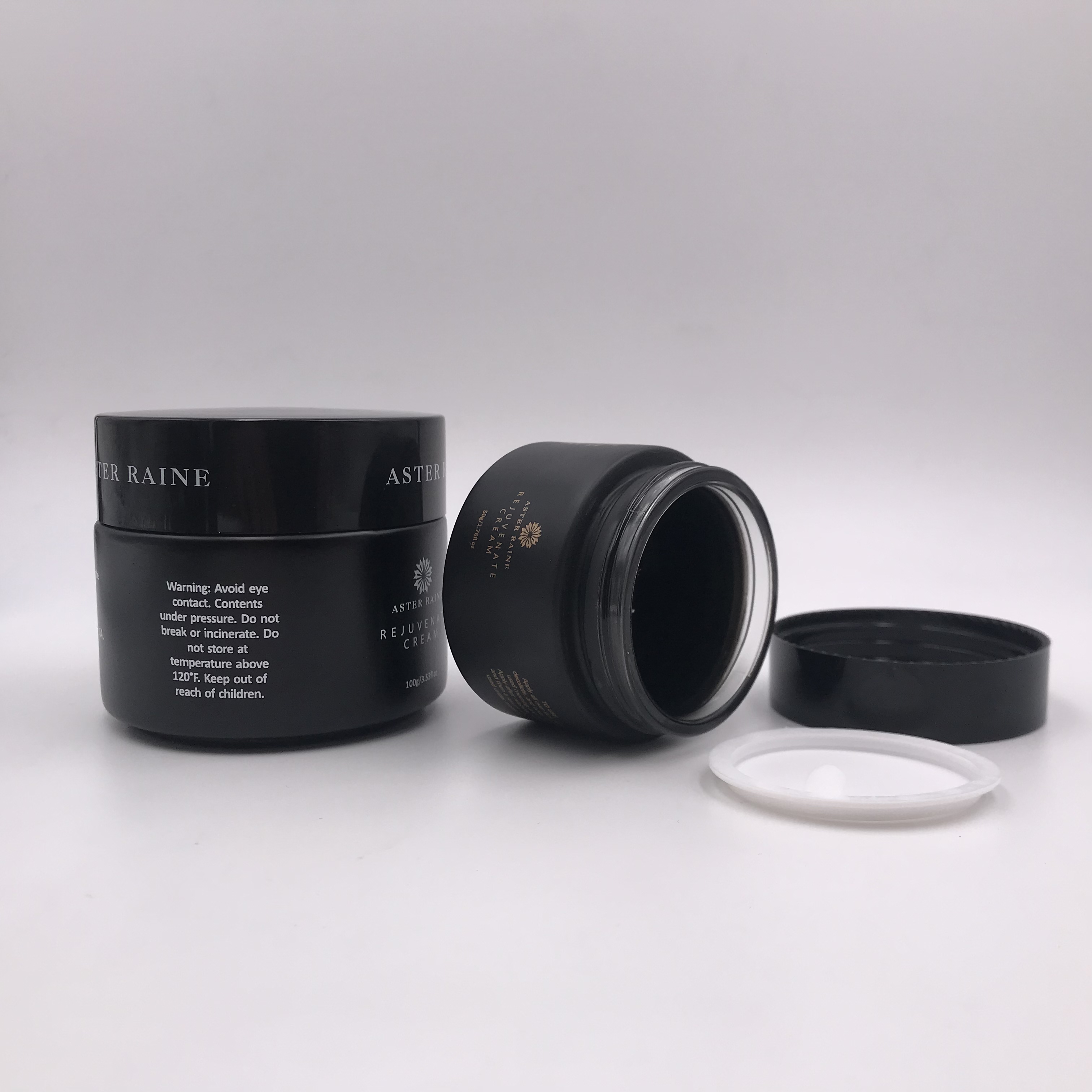 Cosmetic packaging 15g 30g 50g 60g 100g frosted matte black glass cream cosmetic jar with black lid