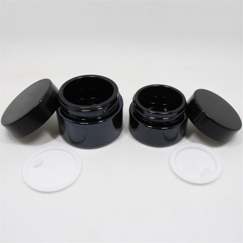 Cosmetic packaging 15g 30g 50g black glass cream jar with black metal lid