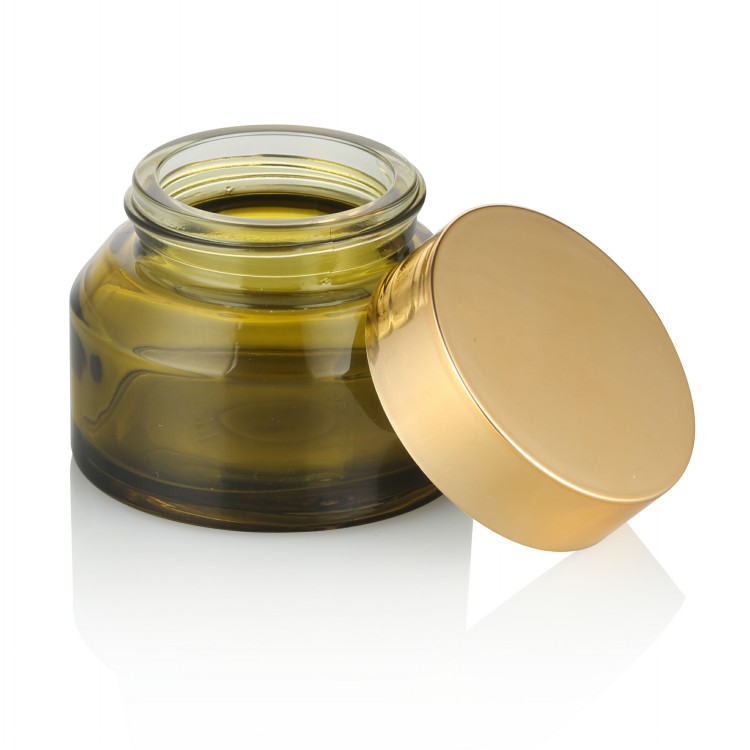 Cosmetic packaging 15g 30g 50g green glass jar 100g empty jar with gold shiny lid