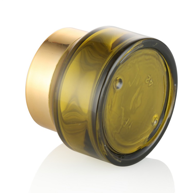 Cosmetic packaging 15g 30g 50g green glass jar 100g empty jar with gold shiny lid