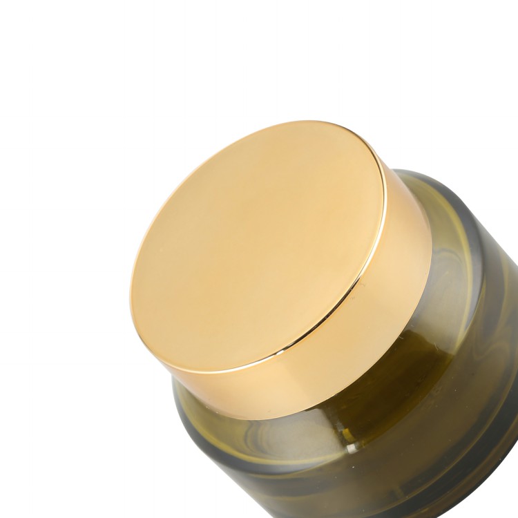 Cosmetic packaging 15g 30g 50g green glass jar 100g empty jar with gold shiny lid