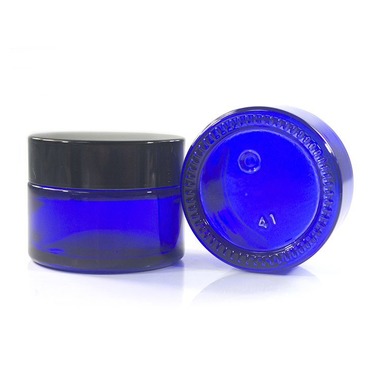 Cosmetic packaging 15g 30g 50g matte frosted amber black clear green blue glass cream jar with metal lid