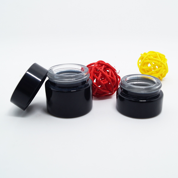 Cosmetic packaging 15g 30g 50g matte frosted amber black glass cream jar with black metal lid