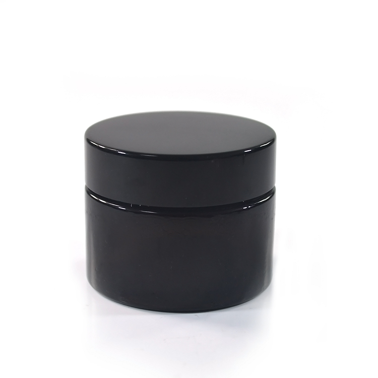 Cosmetic packaging 15g 30g 50g matte frosted amber black glass cream jar with black metal lid