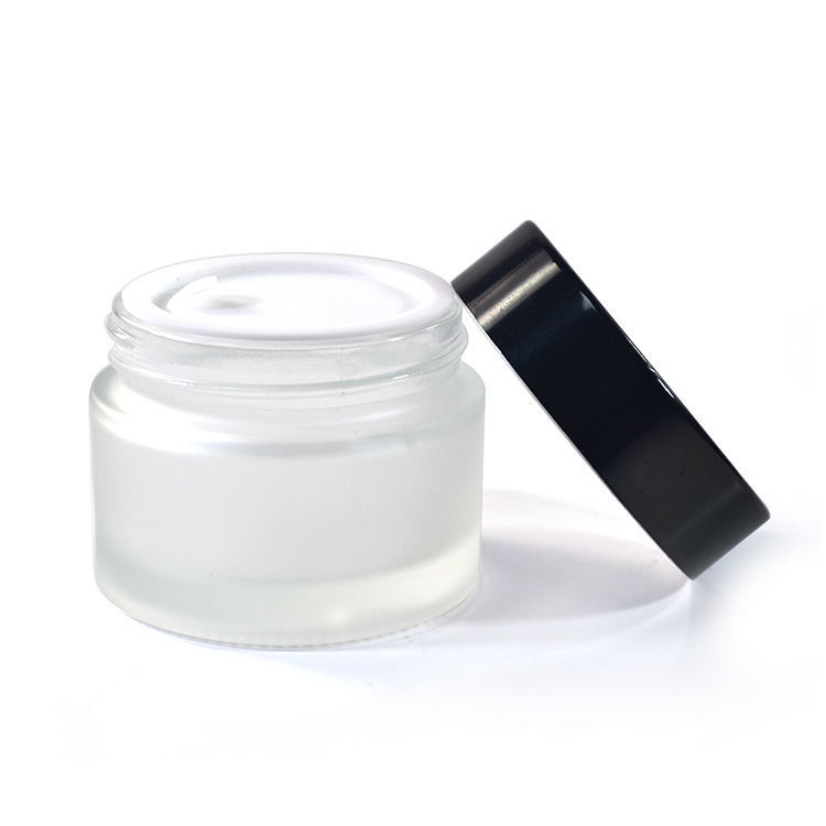 Cosmetic packaging 15g 30g 50g matte frosted amber black glass cream jar with black metal lid