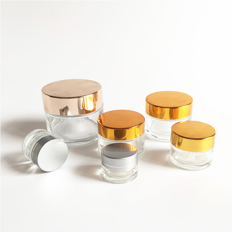 Cosmetic packaging 15g 30g 50g matte frosted glass cream jar with gold lid