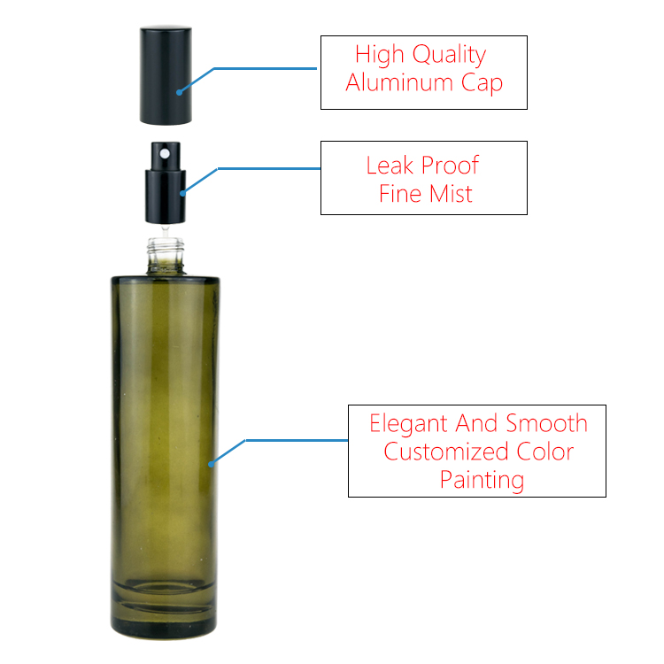 Cosmetic packaging 15ml 30ml 60ml 125ml 200ml green glass spray bottles olive green perfume bottles with cosmetic sprayer bottle