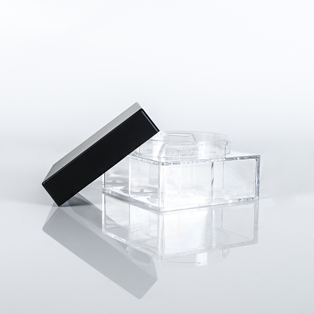 Cosmetic packaging 16g clear square shape plastic loose powder jar with lid