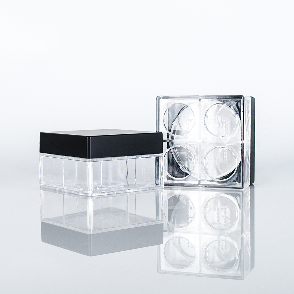 Cosmetic packaging 16g clear square shape plastic loose powder jar with lid