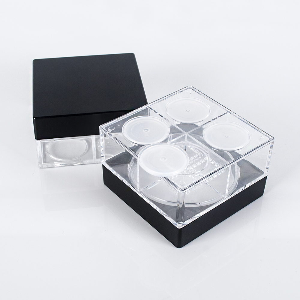 Cosmetic packaging 16g clear square shape plastic loose powder jar with lid