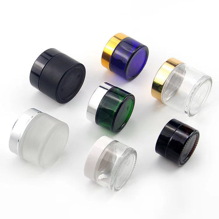 Cosmetic packaging 1oz 2oz 5g10g15g 30g 50g 100g   glass cream cosmetic jar with Metallic plasticslid