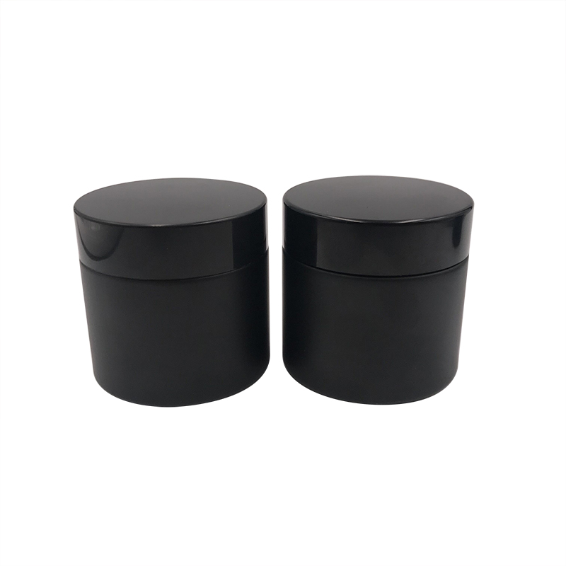 Cosmetic packaging 1oz 30g face cream black glass jars with black plastic lid